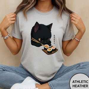 Cute Cat Sushi Graphic T-Shirt, Cat Lover Gift, Anime Tee,Kawaii Sushi Apparel,International Cat Day