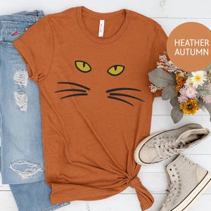 Spooky Cat Face Halloween Tee: 100% Cotton Cat Lover Shirt