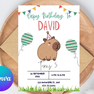 EDITABLE Capybara invitation , Capybara Birthday , Capy Birthday, Kawaii Capybara, Capybara Party Invite, Digital Template, Capybara Cute