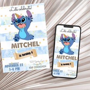 Stitch Editable Birthday Invitation Template, Printable Birthday Party Invitations, Digital Kids Party Invite, Digital Bday Card Invite