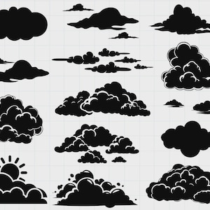 Cloud SVG Bundle, Cloud Silhouette, Cloud Shape Vector, Cloud Clip Art, Cloud Cut File, Rain Cloud Svg, Cloud Cricut, Weather Svg