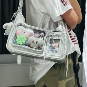 Harajuku Ita Bag for Women – Kawaii Clear Crossbody Purse, Anime Pin Display Bag, Transparent School Girl Satchel