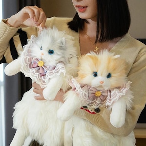 Kawaii Cat Plush Backpack: Soft Felt Purse with Lace