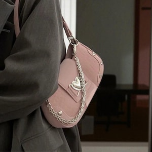 Y2K Pink Heart Chain Shoulder Bag: Fairycore Purse