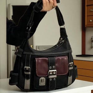 Y2K PU Leather Crossbody Bag: Vintage Shoulder Tote, Large Commuter Handbag