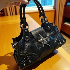 Y2K Gothic Star Black Bag: 2000s Retro Crossbody Purse