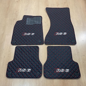Alfombrillas de piel para Audi RS6 C7 (2011-2018). Diseño personalizado. Logotipo bordado personalizado. Patrón personalizado para tu vehículo.