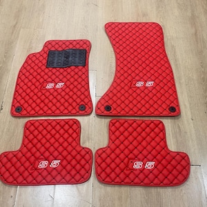 Leather Car Mats For Audi S5 2007-2016 Coupe/Cabriolet , Custom Design , Custom Embroidery Logo , Custom Mat Pattern for Your Vehicle
