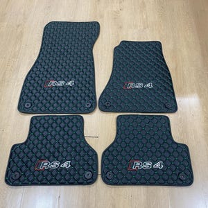Alfombrillas de piel para Audi RS4 2016-2024 B9 RHD, diseño personalizado, logotipo bordado personalizado, patrón personalizado para tu vehículo.