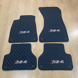 Alfombrillas de piel para Audi RS4 2016-2024 B9, diseño personalizado, logotipo bordado personalizado, patrón personalizado para tu vehículo.