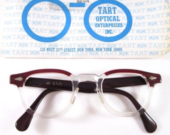 Tart Arnel Redwood men's eyeglasses horn rimmed glasses wood pattern 1950s men's eyeglasses OTE Tart Optical Enterprises authentic 42-24