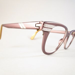 Vintage lavender horn rimmed eyeglasses large mens womens cat eye glasses 1950s 1960s metal Flair Switzerland no lenses