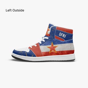 Distressed Yugoslavia Flag High Tops Sneakers Rustic National Flag Shoes Weathered-Look SFRJ Flag Shoes Yugo Vintage-Inspired Sneakers