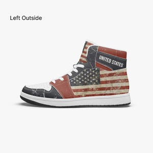 Vintage American Flag High Tops Sneaker, National Flag, Retro United States Flag Shoes, Red White and Blue, USA Premium High Tops