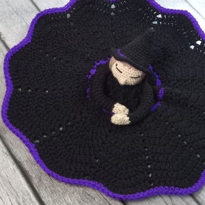 Witch Lovey, Security Blanket, Amigurumi, Black Purple, Dark Blonde, Light Brown, Nap Time, Blanket Blankie, Baby Witch, Halloween Gift image 2