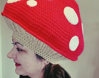 Mushroom Cap Hat, Psilocybin, Red Amanita Muscaria, Fly Agaric,  Fungi Beanie, Red White Spots, Cottagecore,Psychedelic, Fairycore