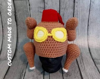 Turkey Head Hat, The one with all the Thanksgivings Beanie, Red Fez, Raw Cooked Chicken, Halloween Costume, Unique Funny, Friendsgiving