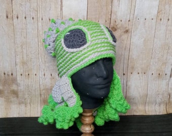 Octopus Hat, Alien Kraken, The Grey's, Favor Martian, Twisted Kraken, Strange Weird Crazy, Slouchy Beanie, Tentacles, Neon Lime Gray