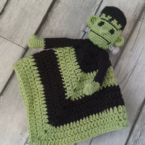 Frankenstein Security Blanket, Spooky Lovey, Frankensteins Monster, Classic Horror Movie Monster, Newborn Prop, Alt Gothic Baby, Punk Rock image 2