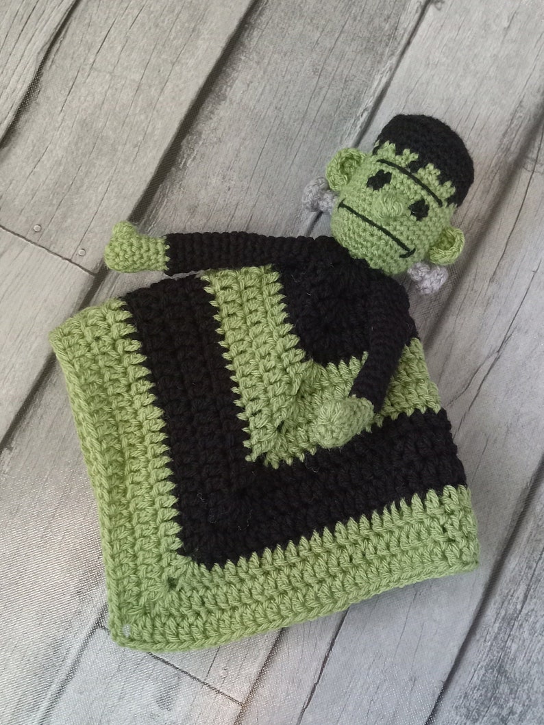 Frankenstein Security Blanket, Spooky Lovey, Frankensteins Monster, Classic Horror Movie Monster, Newborn Prop, Alt Gothic Baby, Punk Rock image 2