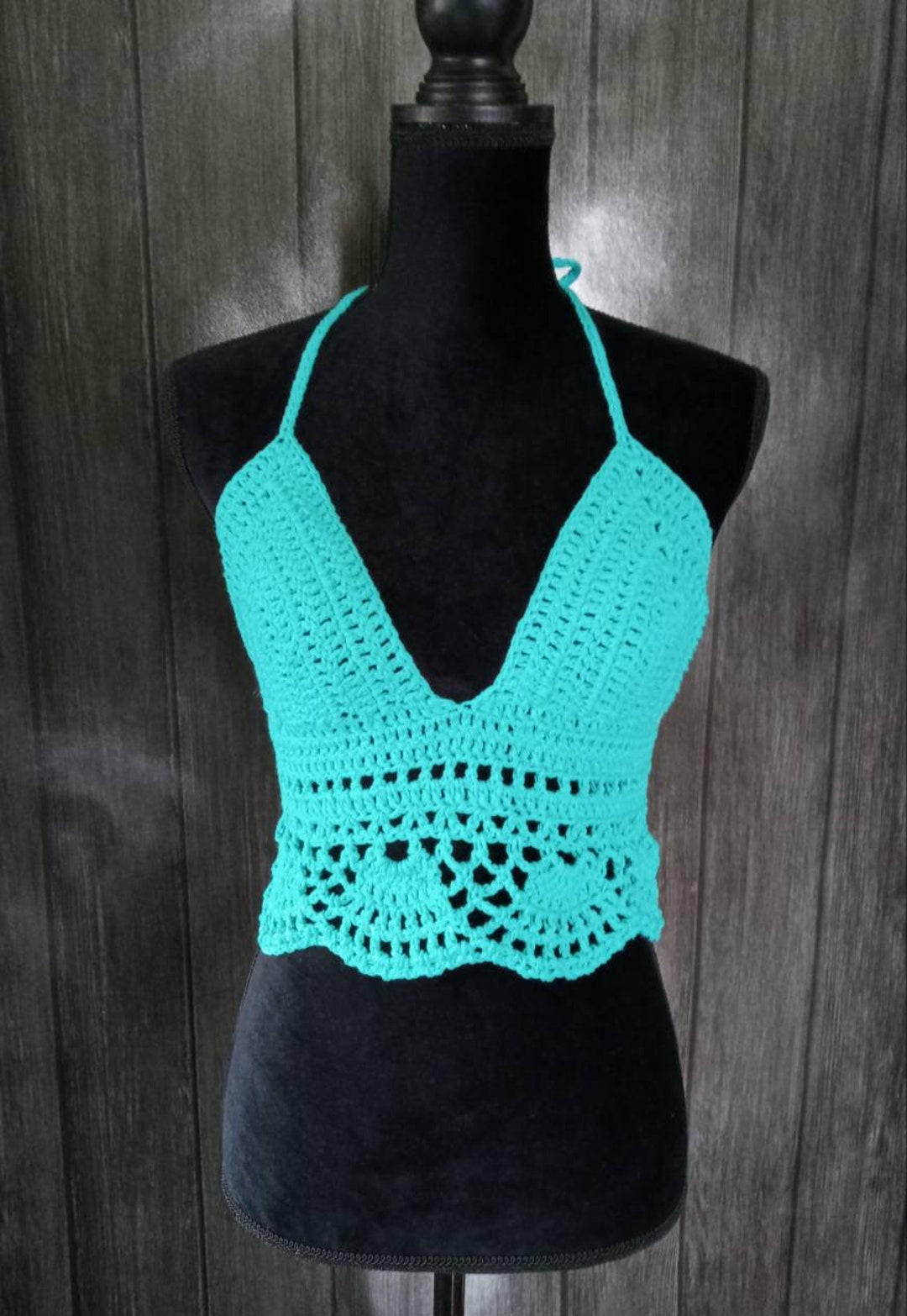 Halter Bikini Top Turquoise Blue Bohemian Crop Shirt Hippy Etsy