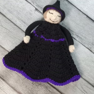 Witch Lovey, Security Blanket, Amigurumi, Black Purple, Dark Blonde, Light Brown, Nap Time, Blanket Blankie, Baby Witch, Halloween Gift image 8