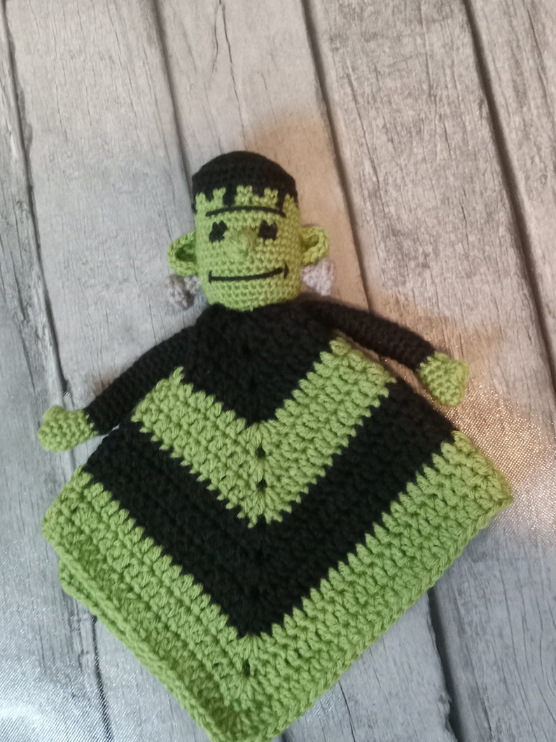 Frankenstein Security Blanket, Spooky Lovey, Frankensteins Monster, Classic Horror Movie Monster, Newborn Prop, Alt Gothic Baby, Punk Rock image 1