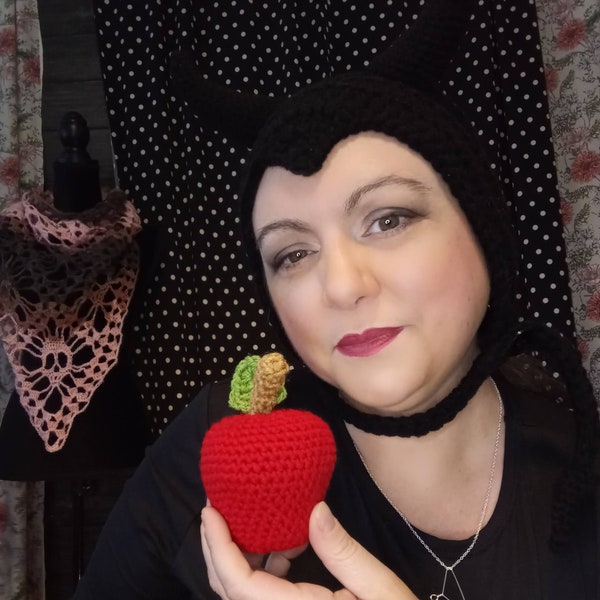 Evil Queen, Bad Witch Hat, Sorceress, Black Devil Horn Bonnet, Button Closure Cosplay, Halloween Costume, Poisoned Apple, Christmas Gift