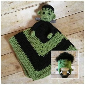 Frankenstein Security Blanket, Spooky Lovey, Frankensteins Monster, Classic Horror Movie Monster, Newborn Prop, Alt Gothic Baby, Punk Rock image 4