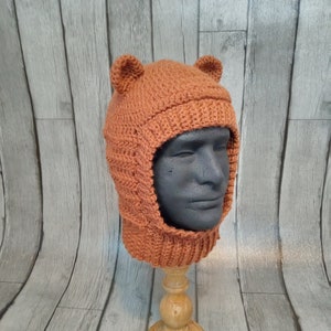 Brown Bear Balaclava, Teddy Bear Skimask, Retro Halloween, Pinup Classic Style, Scary Party Hood, Crochet Knit, Winter Hat image 9