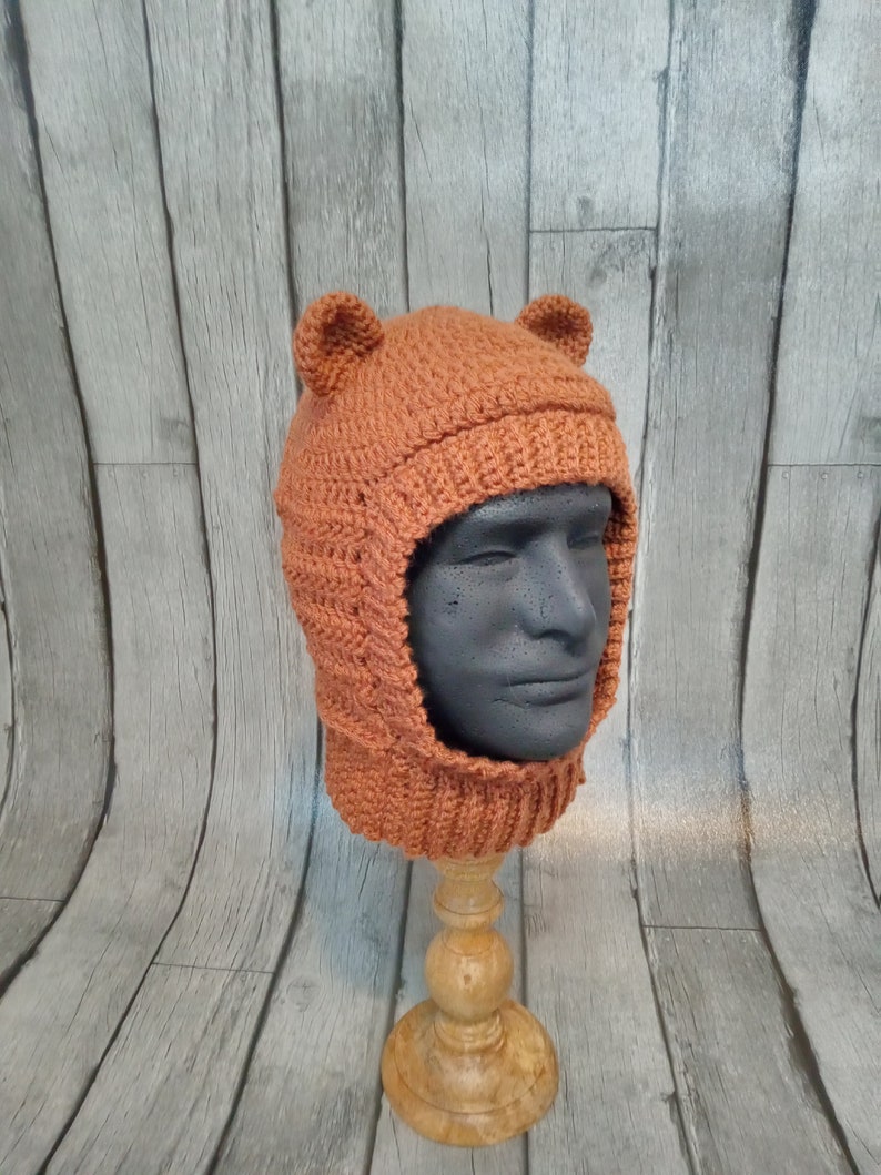 Brown Bear Balaclava, Teddy Bear Skimask, Retro Halloween, Pinup Classic Style, Scary Party Hood, Crochet Knit, Winter Hat image 9