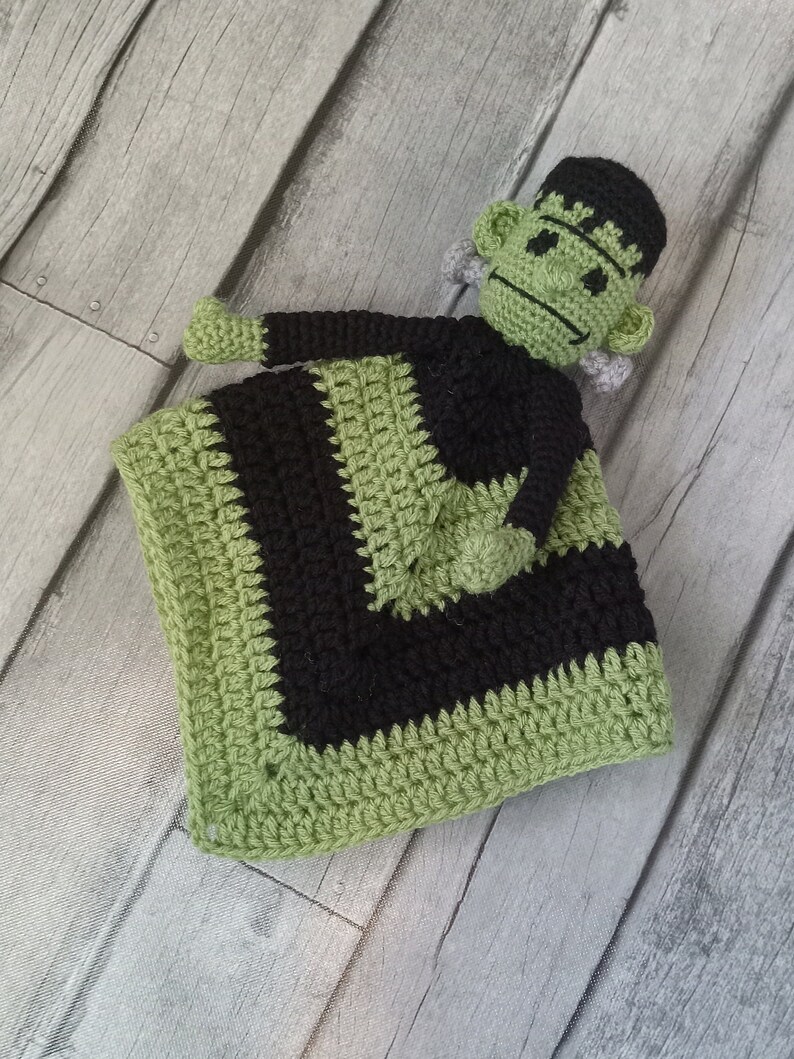 Frankenstein Security Blanket, Spooky Lovey, Frankensteins Monster, Classic Horror Movie Monster, Newborn Prop, Alt Gothic Baby, Punk Rock image 6