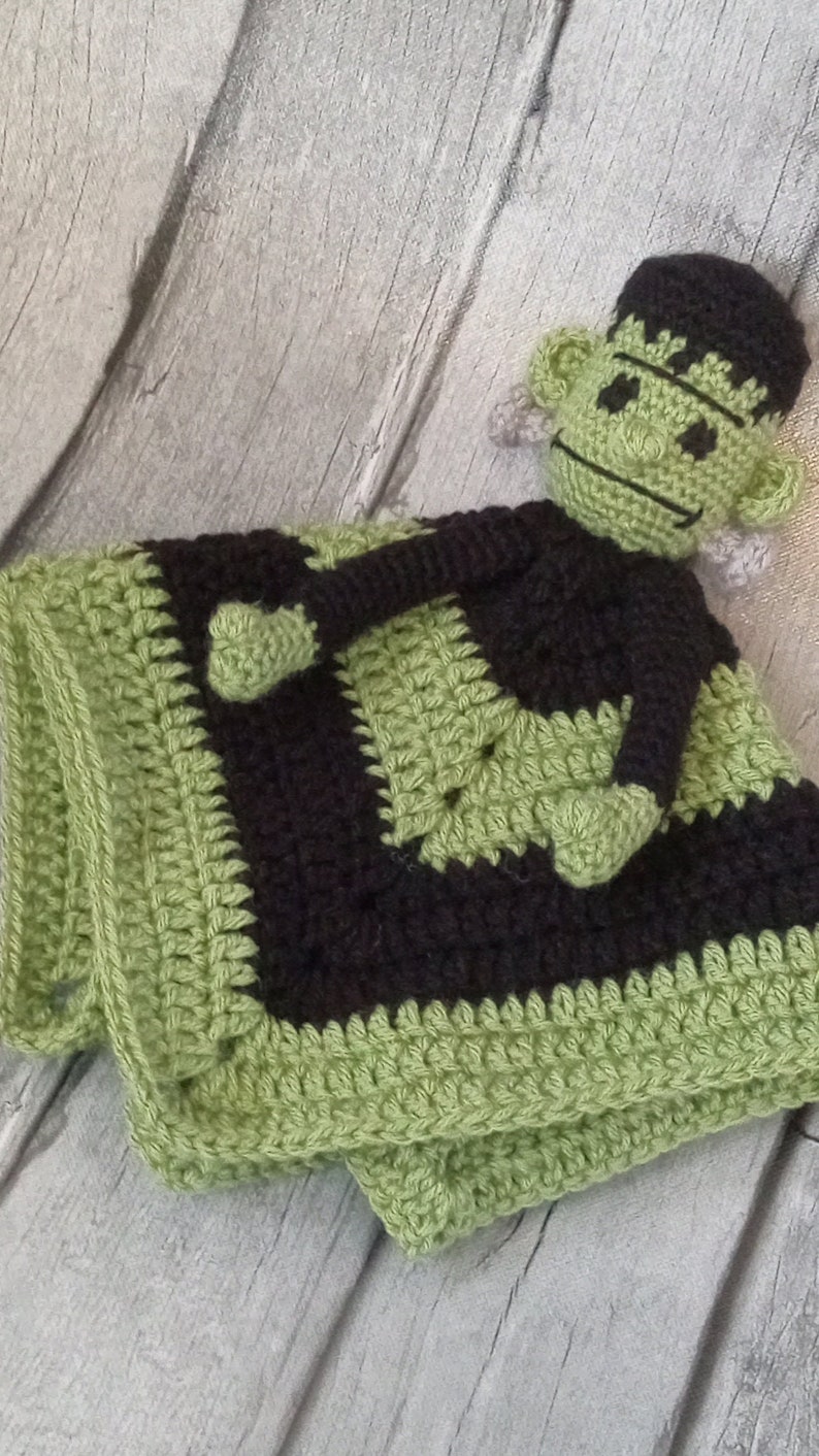 Frankenstein Security Blanket, Spooky Lovey, Frankensteins Monster, Classic Horror Movie Monster, Newborn Prop, Alt Gothic Baby, Punk Rock image 8