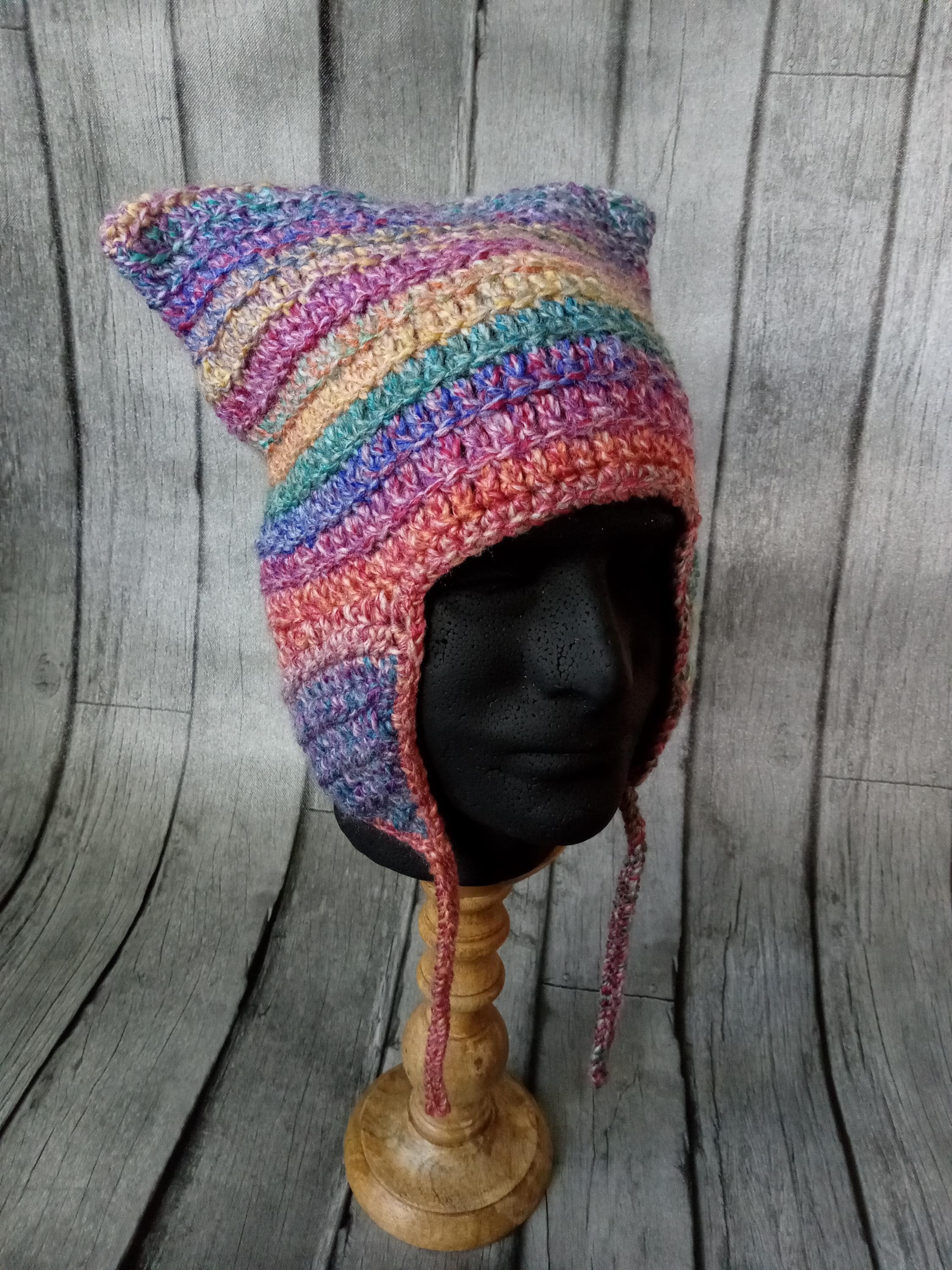 Winter Knit Beanie with Ear Flaps and Cat Ears, Acrylic Winter-Cute-Cat-Ears-Knit-Hat-  main image 2
