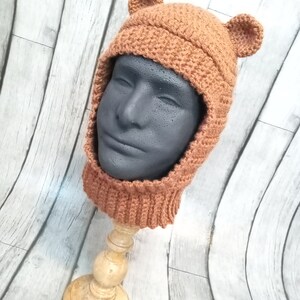 Brown Bear Balaclava, Teddy Bear Skimask, Retro Halloween, Pinup Classic Style, Scary Party Hood, Crochet Knit, Winter Hat image 6