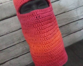 Ski Mask, Balaclava, Winter Hood, Face Mask Covering, One Hole Opening, Ombre Rust, Knit Crochet, Teen Adult