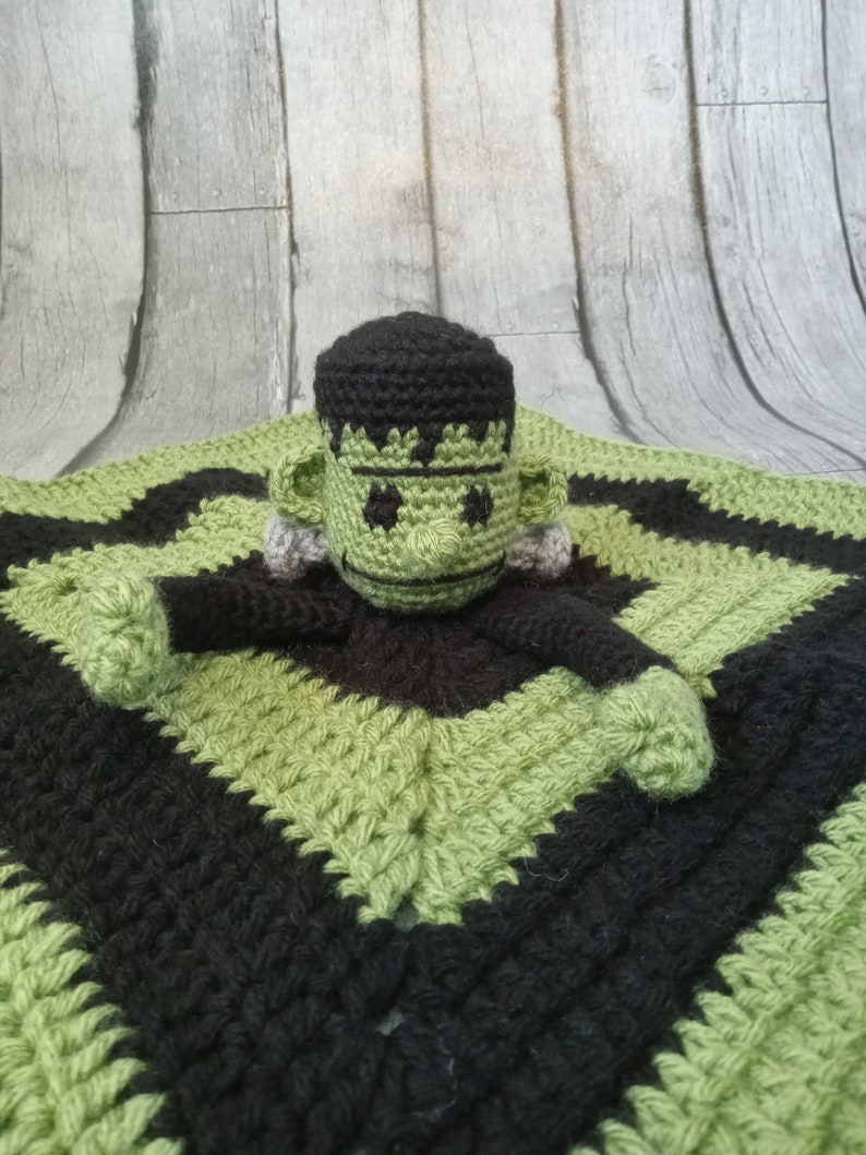 Frankenstein Security Blanket, Spooky Lovey, Frankensteins Monster, Classic Horror Movie Monster, Newborn Prop, Alt Gothic Baby, Punk Rock image 7