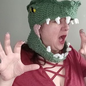 Dinosaur Hat, Crocodile Hood, Aligator Mask, T rex, Velociraptor Beanie, Green Lizard, Halloween Monster Costume, Cosplay,