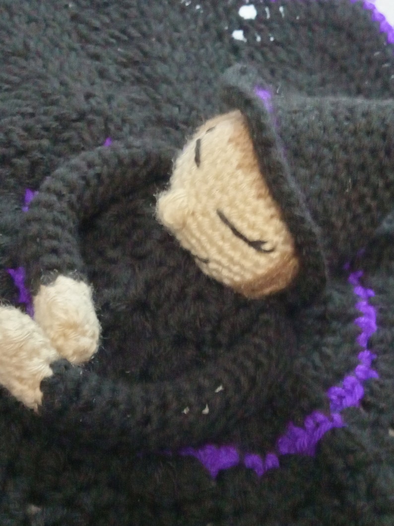 Witch Lovey, Security Blanket, Amigurumi, Black Purple, Dark Blonde, Light Brown, Nap Time, Blanket Blankie, Baby Witch, Halloween Gift image 4