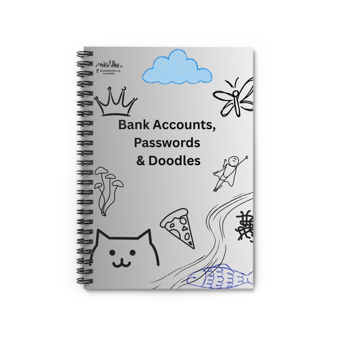 Bank Account Passwords and Doodles Spiral Notebook | Ruled Journal With ...