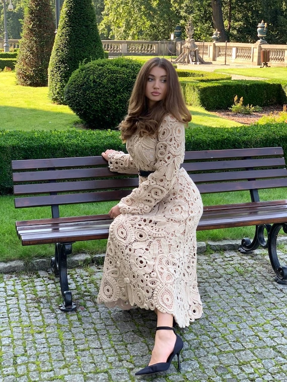 Handmade Irish Crochet Lace Dress, Beige Wool Lace Gown With Silk Lining,  Boho Elegant Maxi Dress, Custom Color & Size - Etsy Canada