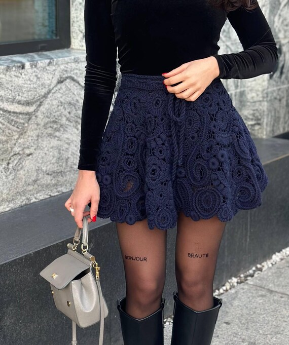 Mini Skirt Black And Navy Lace Skirt Romani Lace Mini Skirt Black Princess Polly main image 2