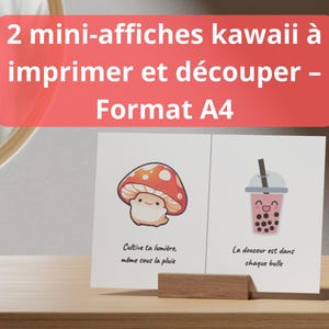 Pósteres kawaii A5 para imprimir – Set de 2 ilustraciones A4 – Frase y dibujo bonito – Decoración de pared para habitación infantil/de niña/oficina