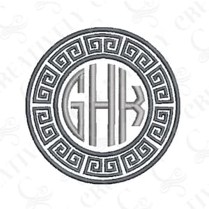 Diseño de bordado a máquina con marco de monograma de llave griega, 3 tamaños, regalo de novia, monograma para servilleta para toalla, monograma elegante, monograma de moda