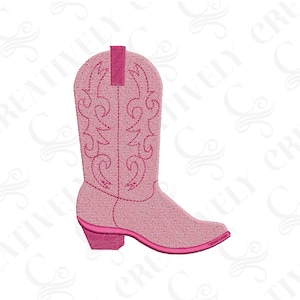 May include: Pink cowboy boot with a decorative design on the shaft.
