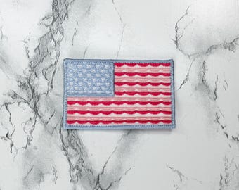 American Flag Patch Patches Scalloped with Hearts, Custom Iron On Embroidered Patch, for Hats, for Jacket, Girly Cute Pink American Flag