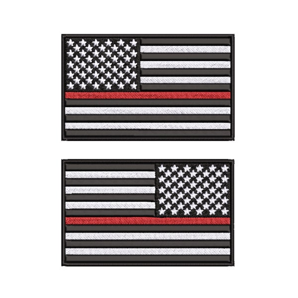 American Flag Thin Red Line Embroidery File Download, Firefighter American Flag Thin Red Line Reversed, 3 Sizes, Firefighter Flag for Sleeve