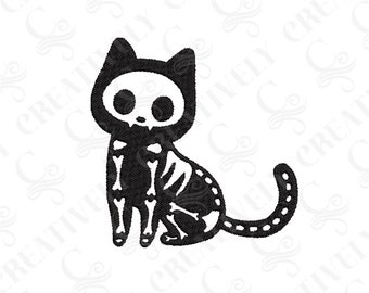 Halloween Skeleton Cat Embroidery Design, Halloween Embroidery Design, 4 Sizes, Fall Embroidery Design, Halloween Machine Embroidery
