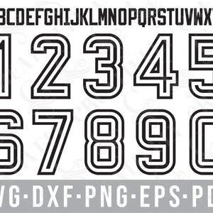 Sport Jersey Bundle SVG PNG DXF Eps Pdf-Dateien, Schnittdateien für Cricut Silhouette, Zahlen für Sporttrikot, Buchstaben für Sporttrikot