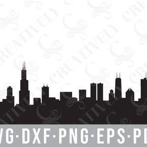Chicago Skyline SVG PNG DXF Eps Pdf Arquivos, Chicago para Camisa, Silhueta de Chicago, Arquivos de Corte para Cricut Silhouette Laser, Camisa de Chicago